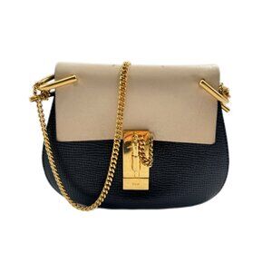 Grained Calfskin Lambskin Mini Bi Color Drew Shoulder Bag Black Powder Beige